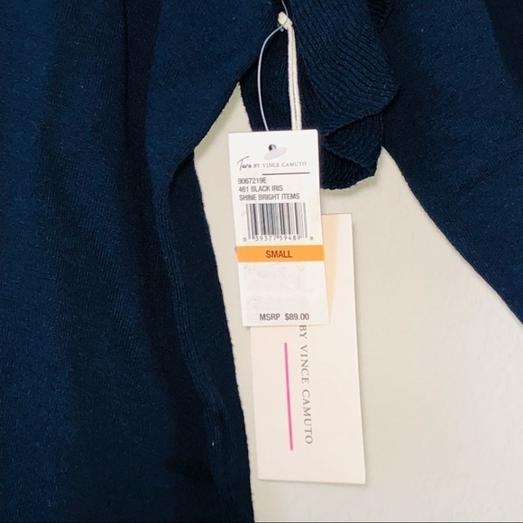 NWT Two by Vince Camuto Women Navy Blue Shoulder Ruffle Pullover Sweater size S - Picture 4 of 7